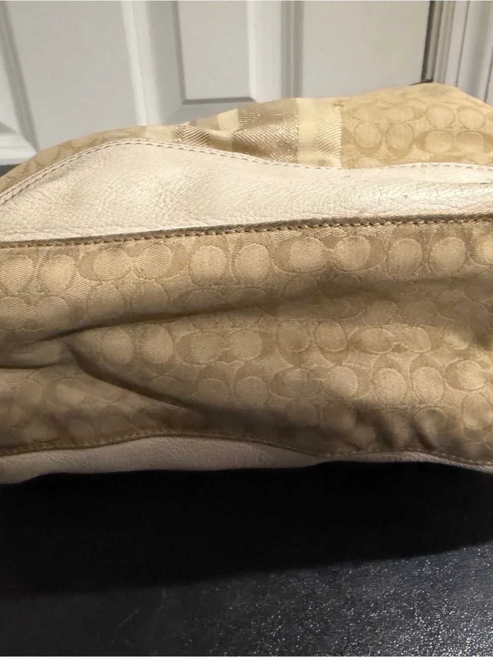 Coach Cream Signature Stripe Hobo Bag with Tassel 19918